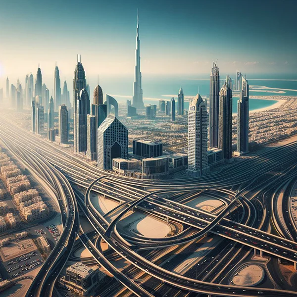 شبکه جاده ای و ریلی توسعه یافته شهر دبی